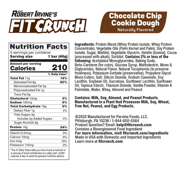 Protein Bars Chocolate Chip Cookie Dough 9 Bars FITCRUNCH